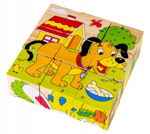 Edukacyjne drewniane klocki puzzle układanka 6w1